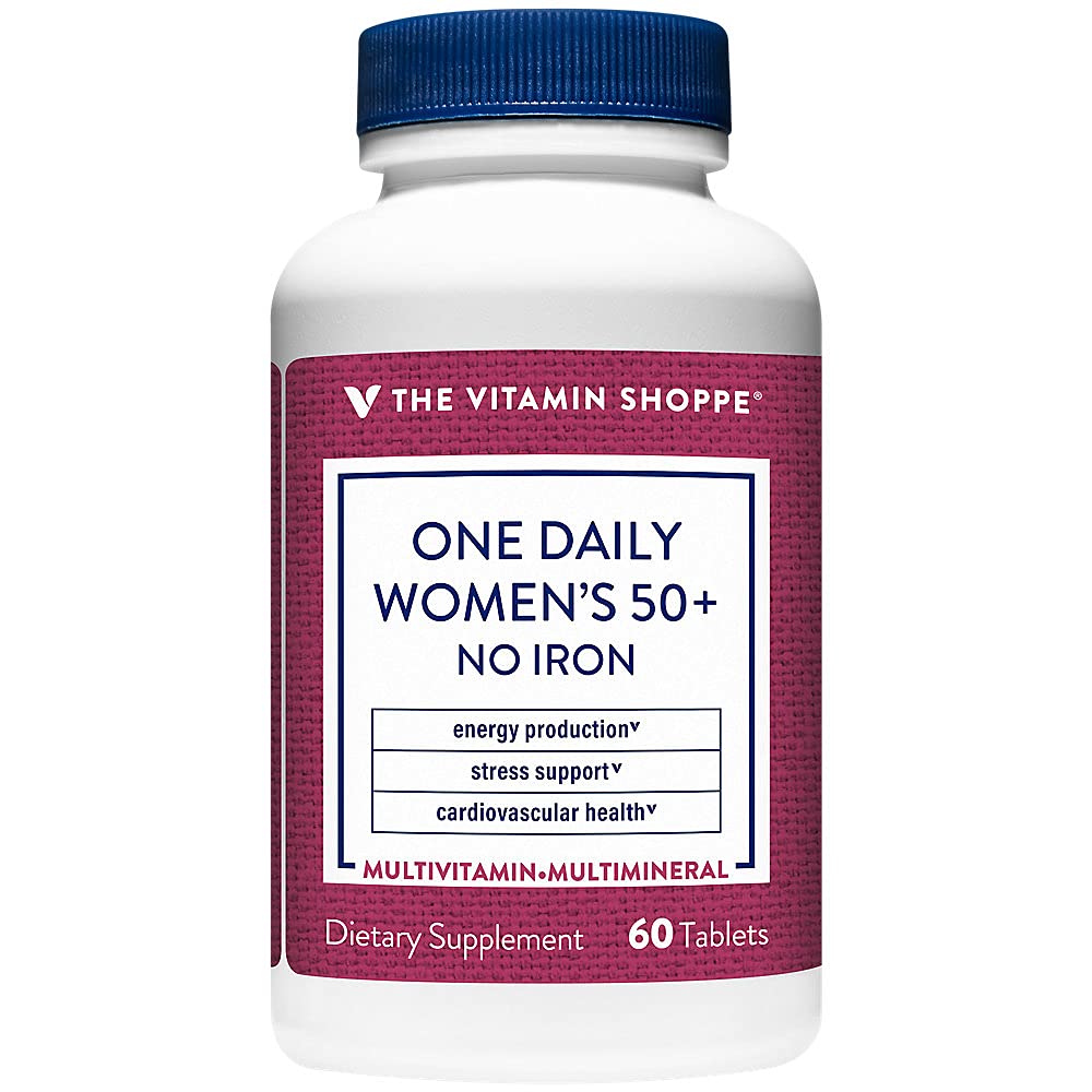 The Vitamin Shoppe One Daily Women's 50+ Multivitamin with No Iron, Multi-Mineral Supplement, Supports Energy Production, Supports Cardiovascular, Vision and Immune Health (60 Tablets)