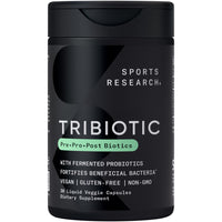 Thumbnail for Sports Research® Tribiotic, 3-in-1 Tribiotic - Fermented Gut Health Tribiotic with 10 Billion CFU - Supports Digestion, Microbiome Support - Non-GMO, Vegan & Gluten Free - 30 Liquid Veggie Capsules