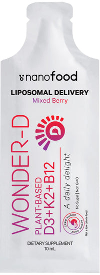 Thumbnail for Codeage Liposomal Vitamin D3 Liquid Supplement Sachet, Wonder-D Cholecalciferol Vegan Liquid Multivitamin, Plant-Based Vitamins K2 B12, Non-GMO Phospholipids, Vitamin E, Berry Flavor - 30 Pouches