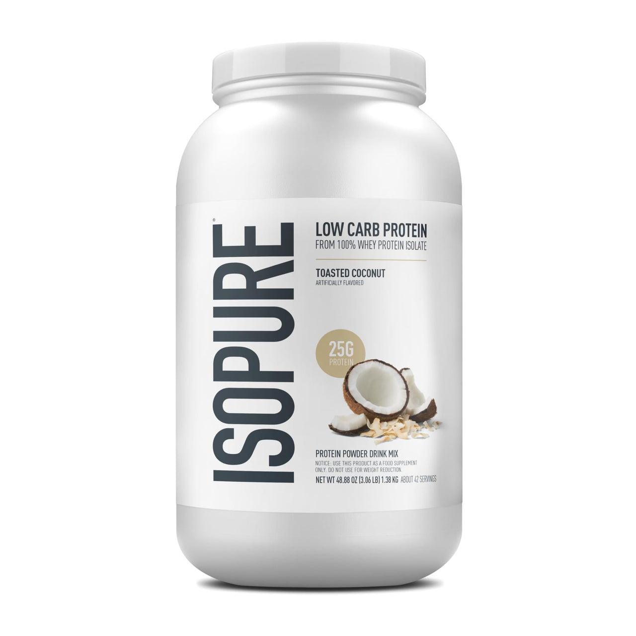Isopure Low Carb 100% Pure Whey Isolate Protein Powder, Lactose Free, Gluten Free, With Vitamins, Toasted Coconut, 25g Protein Per Serving, 3 Lbs, 42 Servings