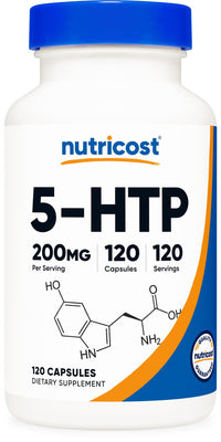 Thumbnail for Nutricost 5-HTP 200mg, 120 Vegetarian Capsules (5-Hydroxytryptophan) - Non-GMO & Gluten Free