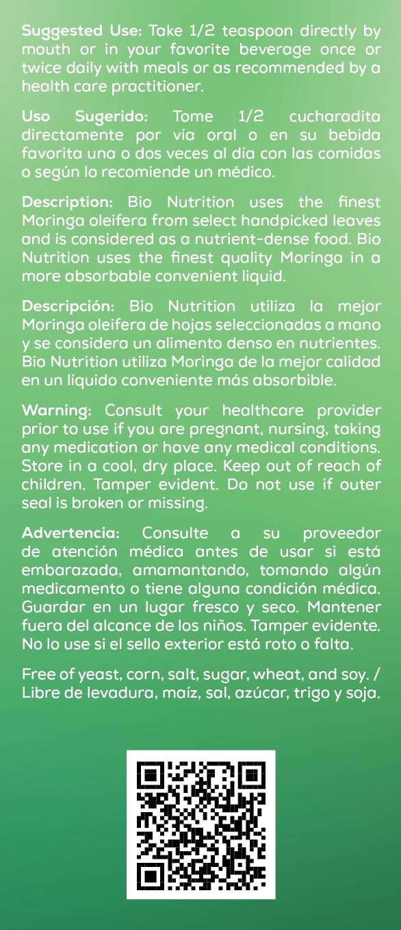 Bio Nutrition Moringa Liquid, 4 Fluid Ounce