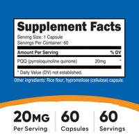 Thumbnail for Nutricost PQQ (Pyrroloquinoline Quinone) 20mg, 60 Capsules - Vegetarian Capsules, Non-GMO, Gluten Free