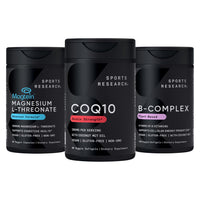 Thumbnail for Sports Research® Energy Supplement Pack - CoQ10 Coenzyme Q10 Supplement, Magtein Magnesium L-Threonate and Vitamin B-Complex - Helps Increase Daily Energy Levels
