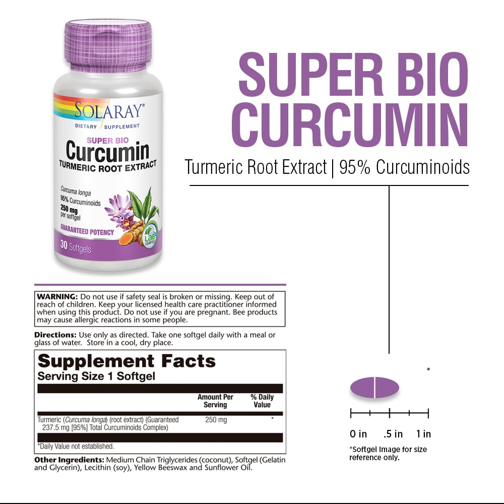 SOLARAY Super Bio Curcumin 250mg | Turmeric Root Extract, 95% Curcuminoids | Healthy Joint Support & More | 30 Softgels