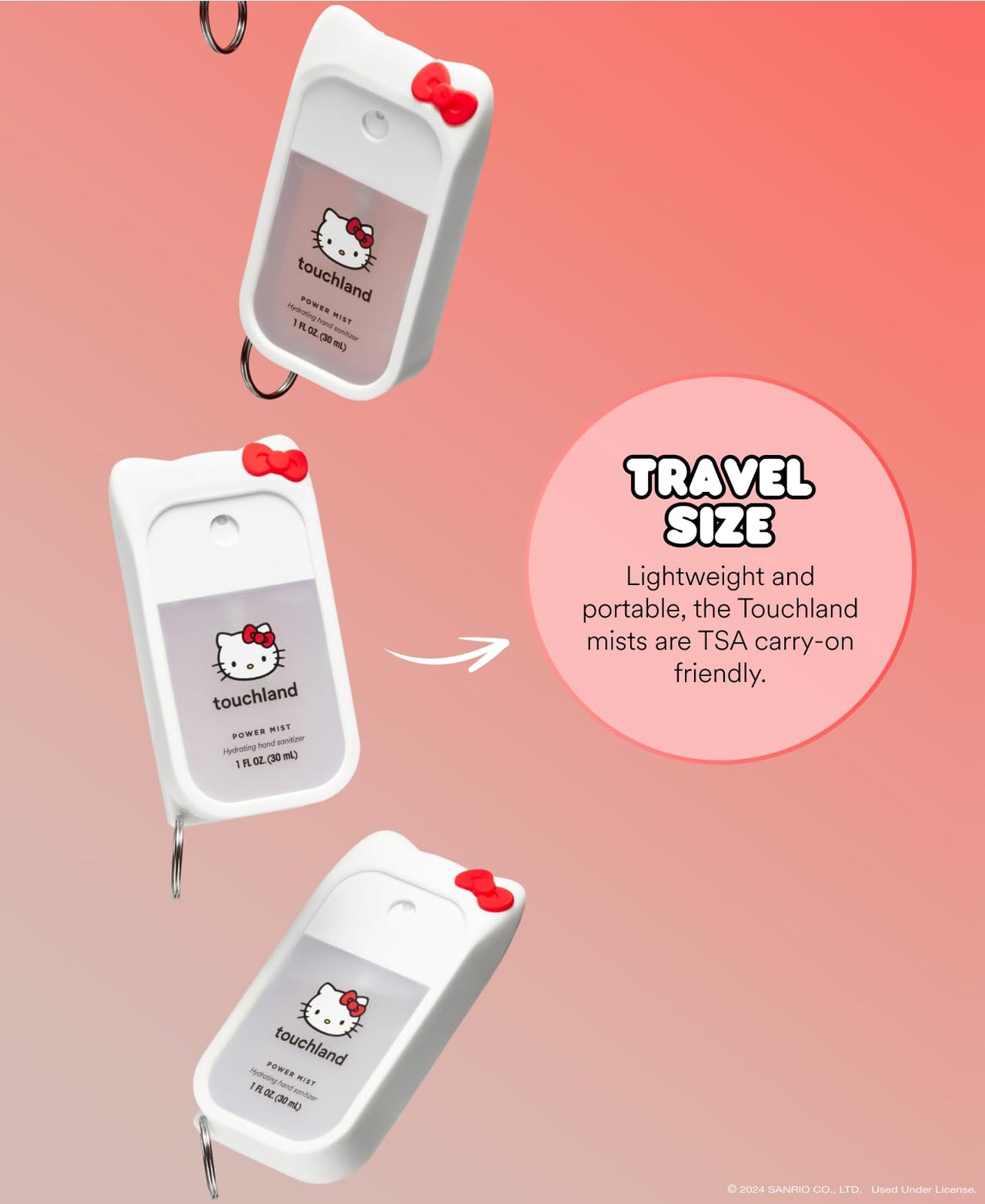 Touchland X Hello Kitty® Hand Sanitizer + Mist Case For Touchland Mist 1Fl Oz., Scented & Stylish Hydrating Sanitizer Spray Bundle, Travel Size, Dye Free
