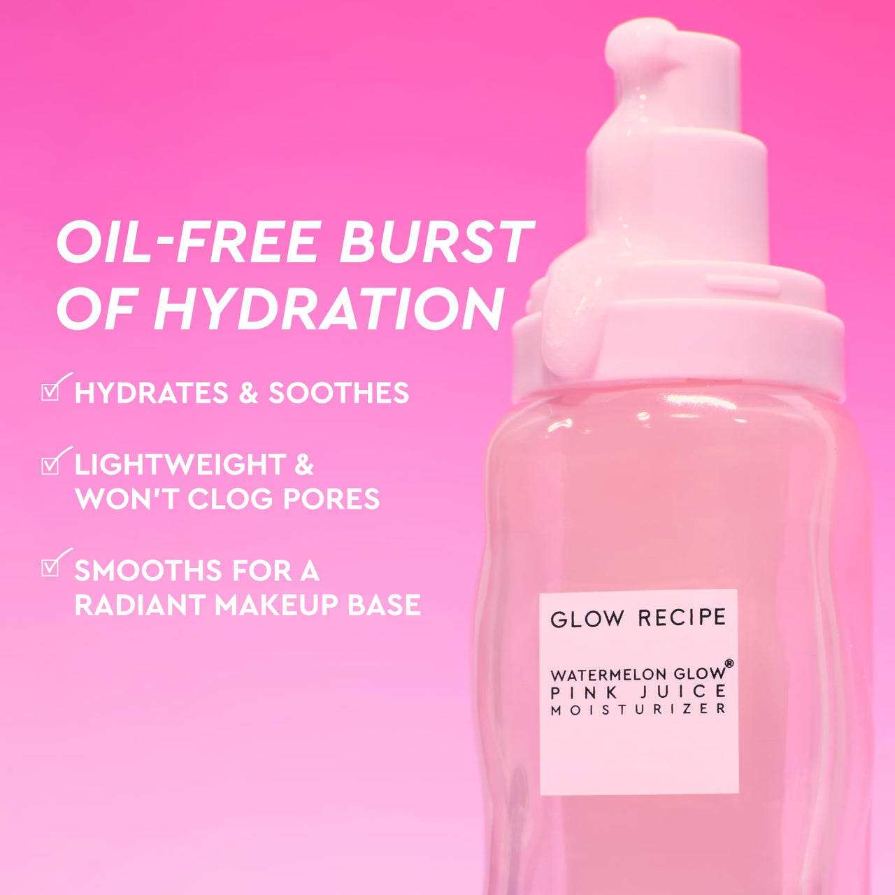 Glow Recipe Pink Juice Water Gel Moisturizer, Korean Gel Moisturizer for Glass Skin, Oil-Free Hydrating Hyaluronic Acid Face Moisturizer for Oily Skin, Non-Comedogenic, Long-Lasting (50ml)