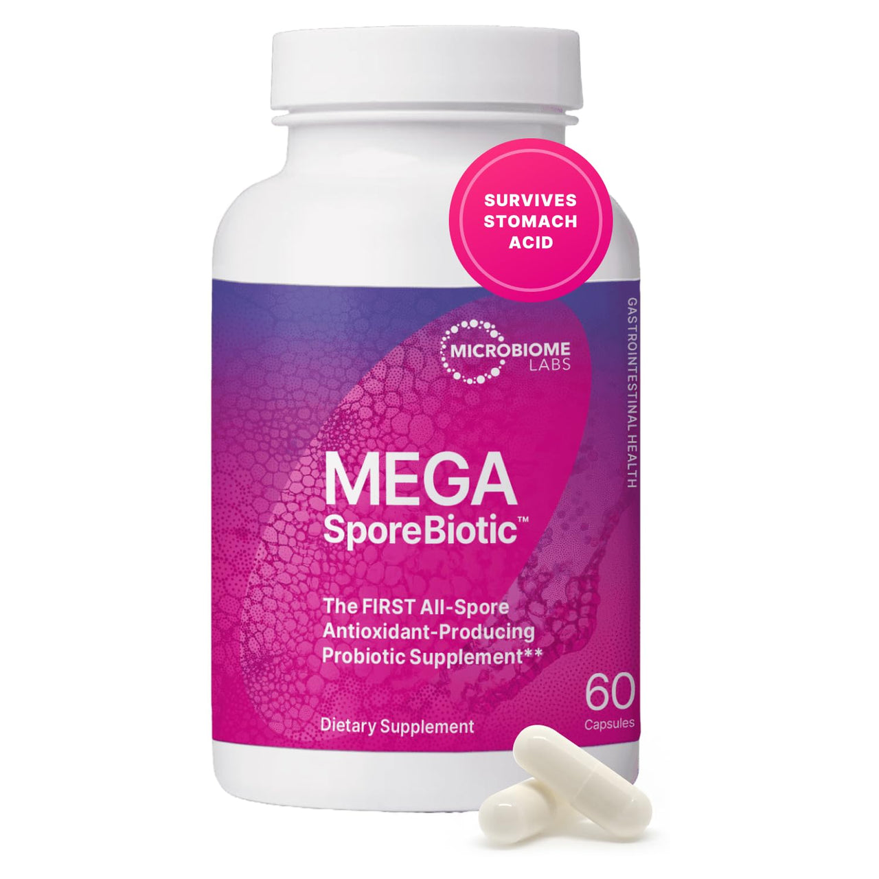 Microbiome Labs MegaSporeBiotic Probiotics for Women & Men - Spore Based Probiotics for Digestive Health - Shelf Stable & Travel-Friendly (60 Capsules)