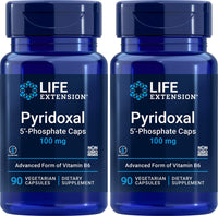 Thumbnail for Life Extension Pyridoxal-5'-Phosphate Caps P5P 100 mg, 90 Veg Capsules (Pack of 2) - Advanced Vitamin B6 Supplement