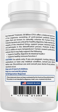 Thumbnail for Best Naturals Probiotic 10 Strains & 30 Billion CFU Intestinal Flora, 120 Veggie Capsules - Shelf Stable probiotic (4146365)