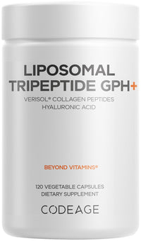 Thumbnail for Codeage Liposomal Tripeptide GPH+ Supplement - Verisol Bioactive Beauty Collagen Peptides - Hyaluronic Acid - Skin Structure Support - GPH Tripeptide - Glycine–Proline–Hydroxyproline - 120 Capsules