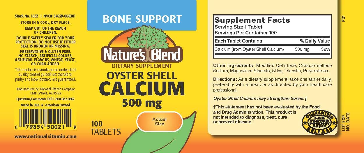 Nature's Blend Oyster Shell Calcium 500 mg 100 Tabs (1683)