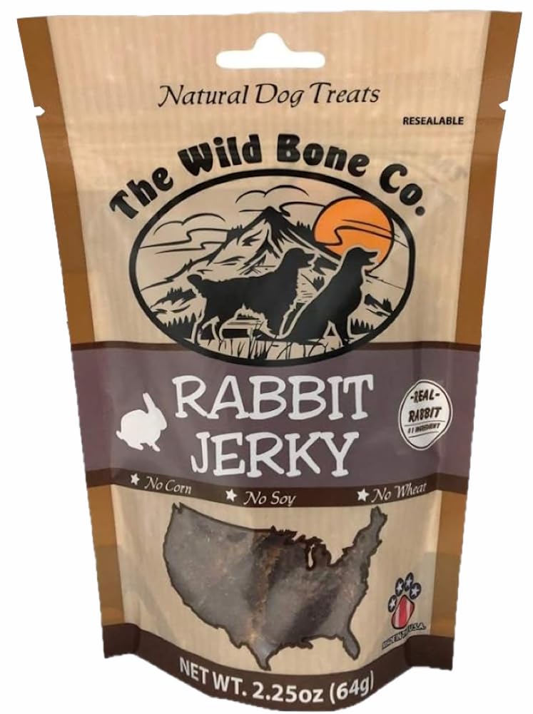 Wild Bone Company Rabbit Jerky Natural Dog Treats, 2.25 Ounces, Made in The USA