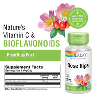 Thumbnail for SOLARAY Rose Hips Fruit 550mg | Healthy Skin, Joints & Immune Function Support | Source of Vitamin C & Bioflavonoids | Non-GMO & Vegan | 100 VegCaps