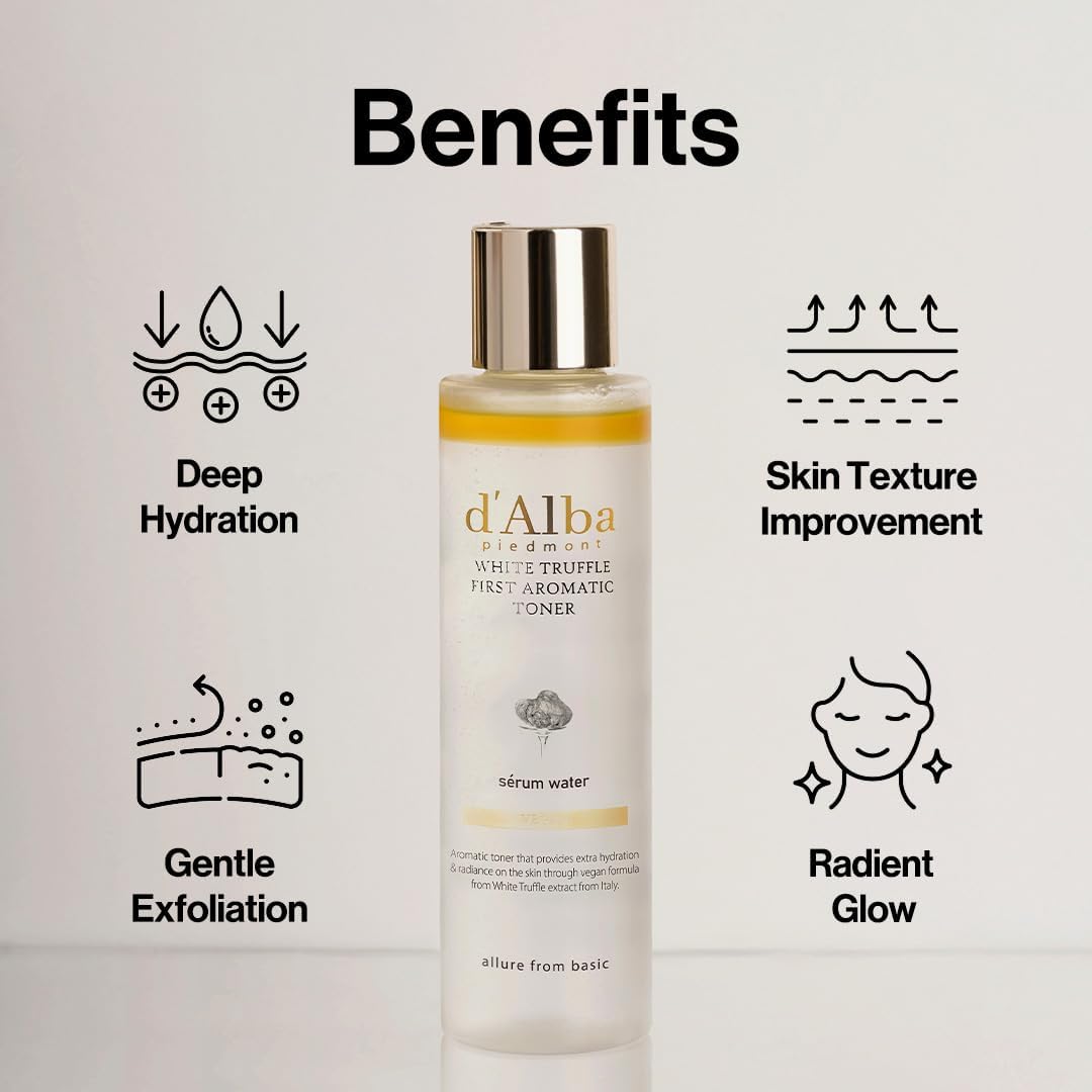 d’Alba Italian White Truffle First Aromatic Toner, Vegan Skincare, Gentle Hydrating Toner with White Truffles, Weakly Acidic, Skin Texture Enhancement, Surfactant Free (5.24 fl oz.)
