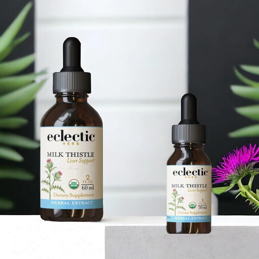 Eclectic Herb - Organic Milk Thistle Liquid Extract (Silybum marianum) | Liver Support & Detox | Herbal Tincture | Vegan, Non-GMO, Gluten Free (1 fl oz | 30 ml)
