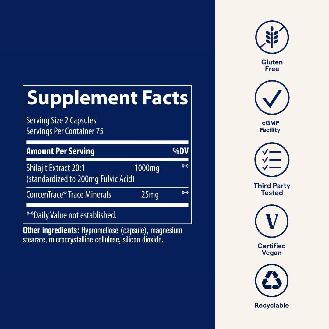 Trace Minerals Shilajit Capsules - Shilajit Supplement for Daily Wellness - Immunity Support - Energy, Brain Health & Digestion Support - 150 Count (75 Servings)
