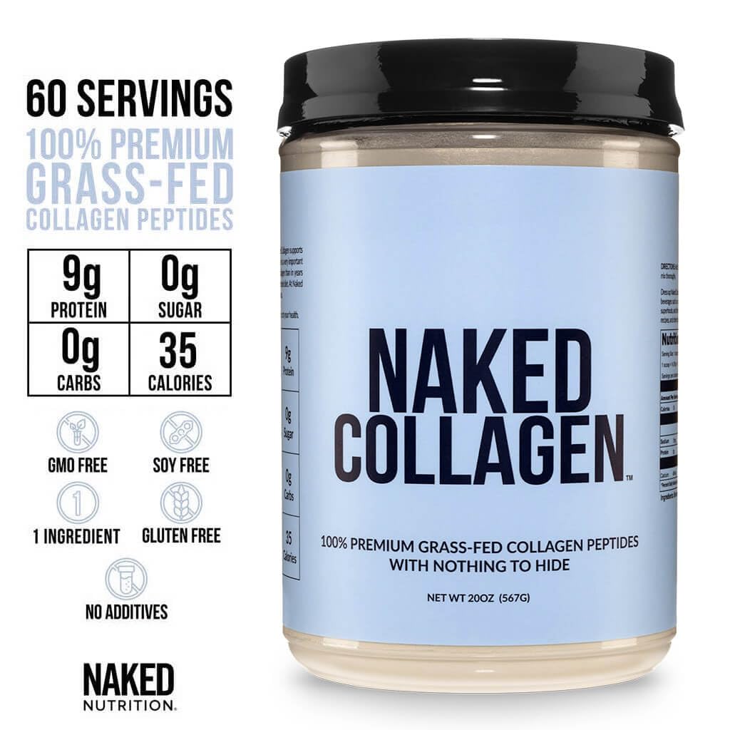 NAKED Collagen Peptides Protein Powder, 60 Servings, Pasture-Raised, Unflavored Grass-Fed Hydrolyzed Collagen Supplement, NSF Certified, Paleo Friendly, Non-GMO, Keto, Gluten Free, 20oz
