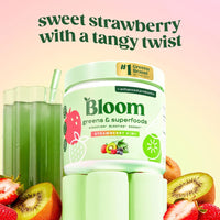 Thumbnail for Bloom Nutrition Greens and Superfoods Powder for Digestive Health, Greens Powder, Digestive Enzymes, Probiotics, Spirulina, Chlorella for Bloating & Gut Support, Green Juice, 30 SVG, Strawberry Kiwi