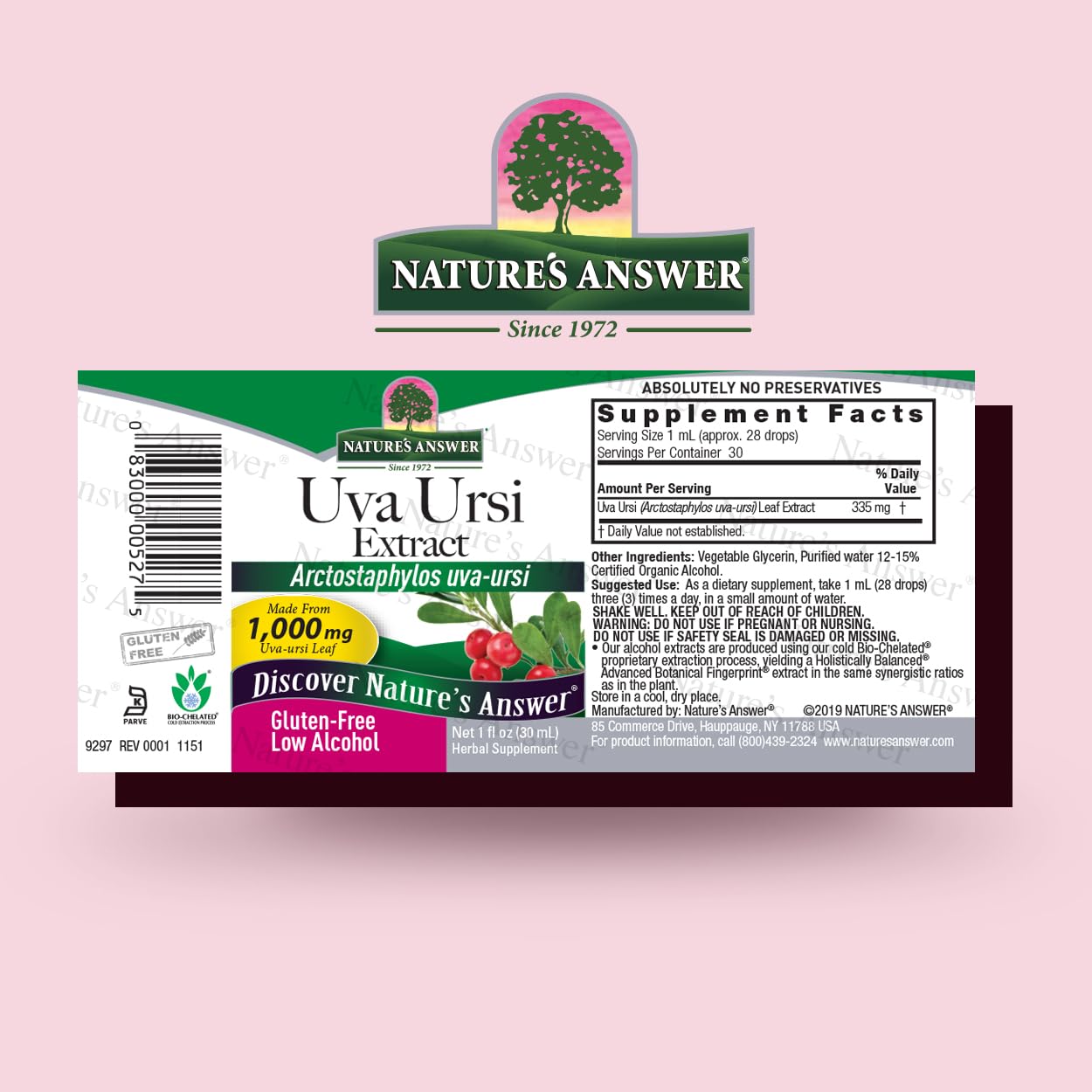 Nature's Answer Uva Ursi Leaf Liquid Drops with Organic Alcohol, 1000mg, 1-Fluid Ounce | Urinary Tract Support | Supports Nephrotic System Function | Vegan, Non-GMO | Single Count