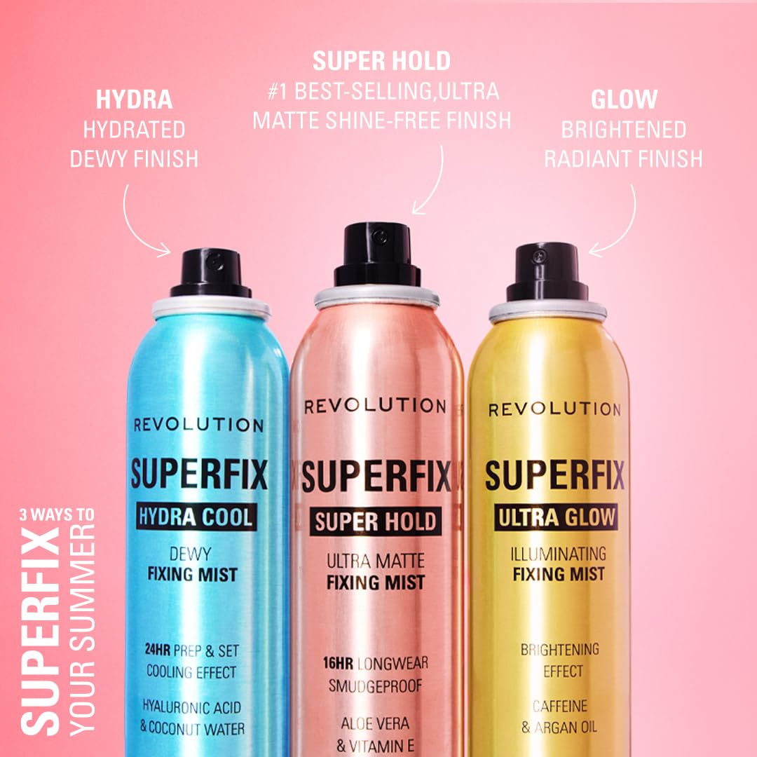 Revolution, Superfix Misting Makeup Setting Spray, Ultra Matte & Shine-Free Finish, Long-Lasting Wear, Infused with Vitamin E, 5 fl oz