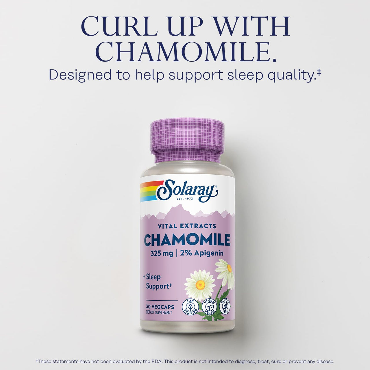 SOLARAY Chamomile Extract 325 mg - Traditional Herbal Support - Standardized to 2% Apigenin, an Antioxidant and Flavonoid - Vegan, Gluten Free, Made Without Soy, 60-Day Guarantee, 30 Serv, 30 VegCaps