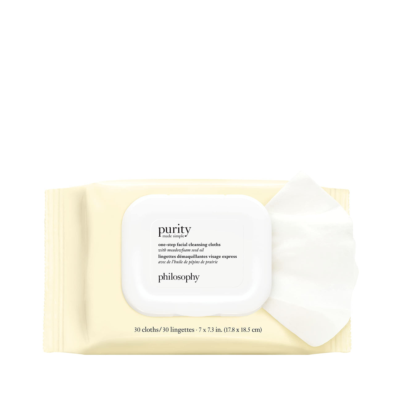 philosophy purity made simple one-step facial cleansing cloths - easily removes makeup, dirt & oil on the go - skin is left clean and comfortable with no rinsing needed - 30 Count