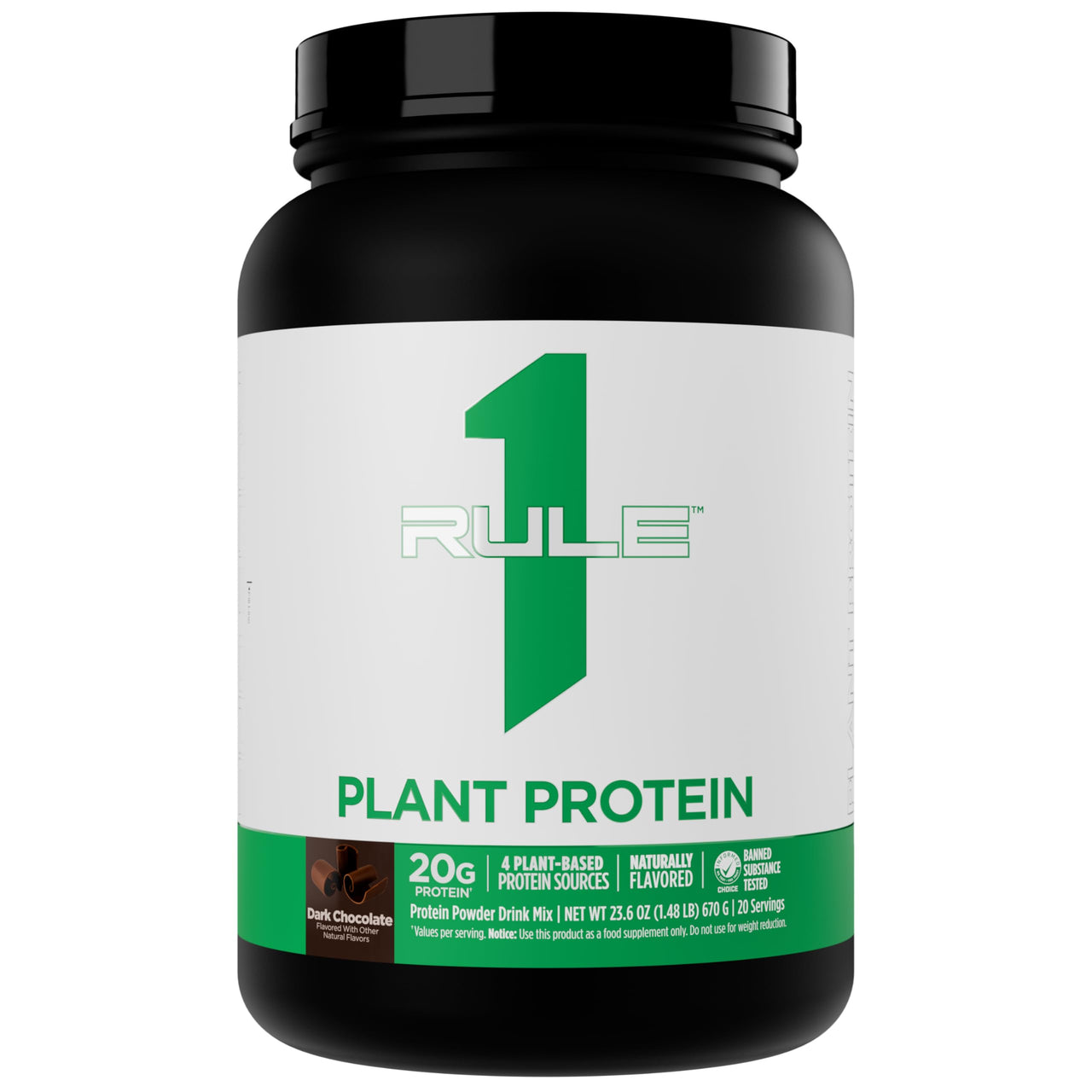Rule 1 Proteins Plant Protein - Vegan, Gluten-Free, Dairy Free, & Soy Free Protein Powder with 20g Protein per Serving (20 Servings, Dark Chocolate)