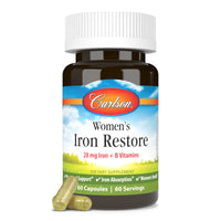 Thumbnail for Carlson - Women's Iron Restore, 28 mg Iron + B Vitamins, Menstrual Support, Iron Absorption & Women's Health, 60 Capsules