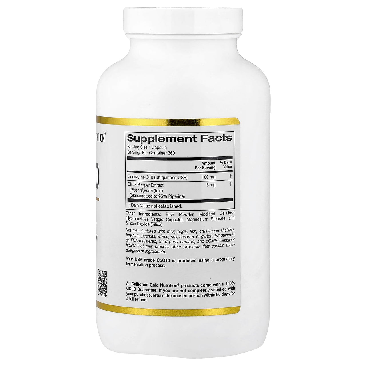 CoQ10 100 mg, Coenzyme Q10 Ubiquinone USP with Bioperine Black Pepper for Enhanced Absorption, Supports Mitochondrial Function*, 360 Veggie Capsules