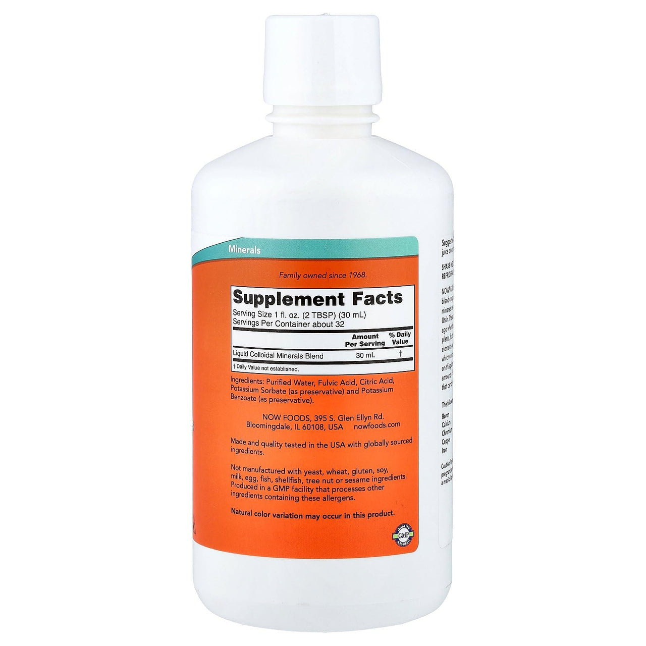 NOW Foods Supplements, Colloidal Minerals Liquid, Plant Derived, Essential Trace Minerals, 32-Ounce