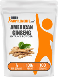 Thumbnail for BulkSupplements.com American Ginseng Extract Powder - Ginseng Supplement, Herbal Supplements - Gluten Free, 1g per Serving, 100g (3.5 oz) (Pack of 1)