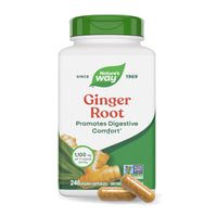 Thumbnail for Nature’s Way Ginger Root Capsules, 1100 mg per 2-Capsule Serving Ginger Supplement for Digestive Comfort and Motion-Related Nausea Support*, Vegan, Non-GMO Project Verified, 240 Count