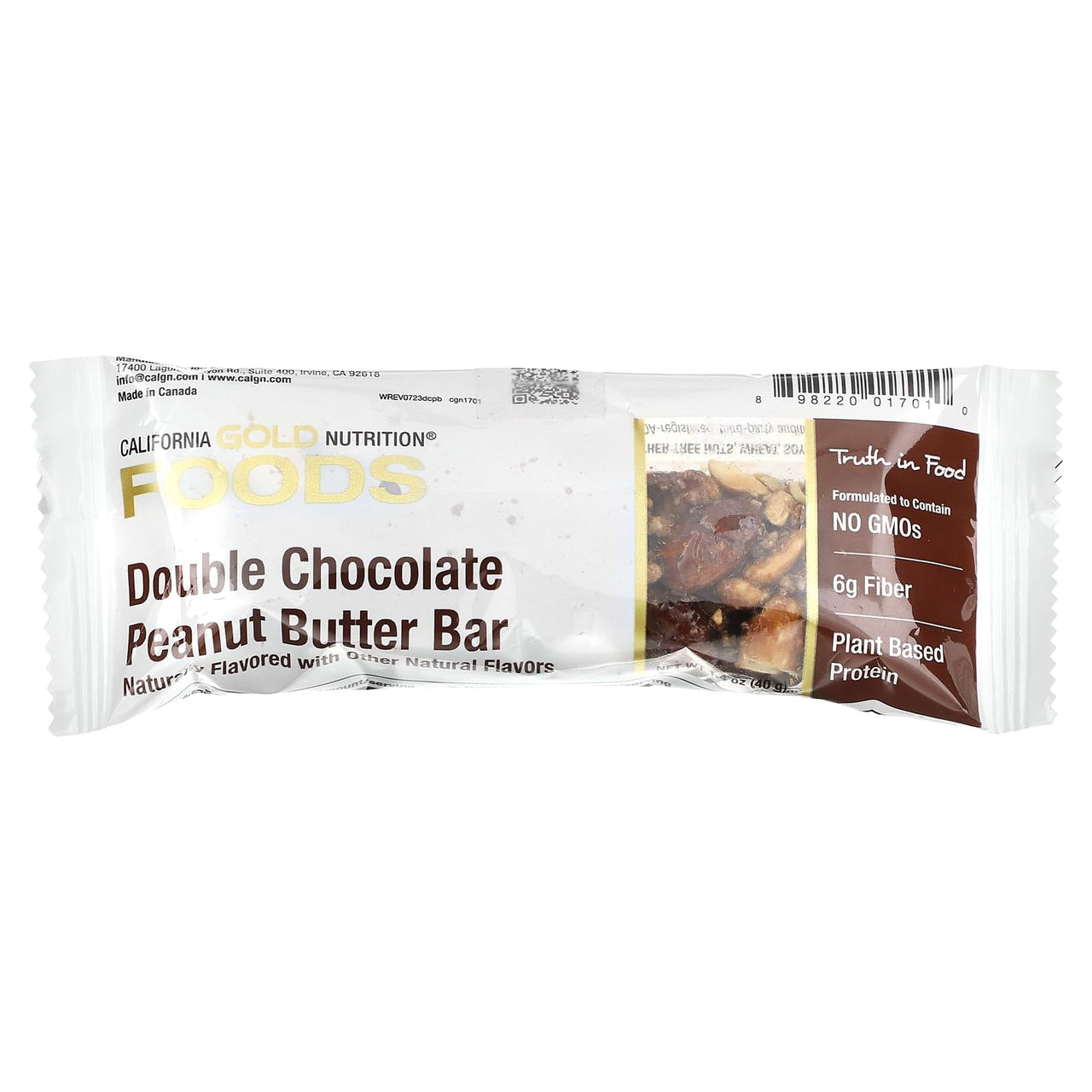 California Gold Nutrition Foods, Double Chocolate Peanut Butter Flavor Bars, 12 Bars, 1.4 oz (40 g) Each