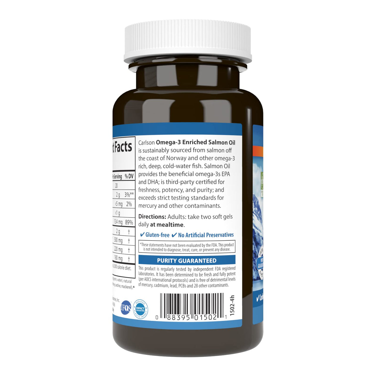 Carlson Salmon Oil, 500mg Omega-3s, Wild-Caught Norwegian Fish Oil, Sustainably Sourced, 50 Softgels