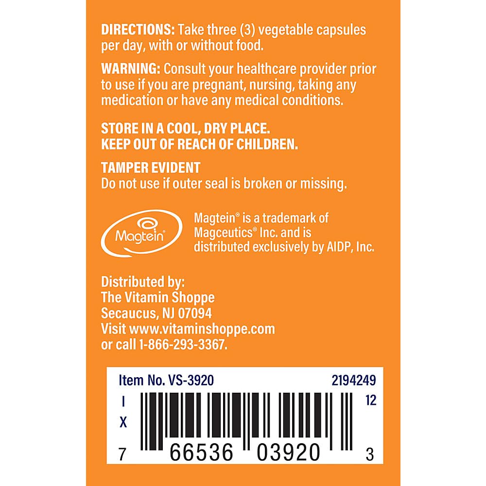 The Vitamin Shoppe Magnesium - Muscle Relaxation, Bone Health & Energy Production Support, Daily Mineral (90 Vegetable Capsules)
