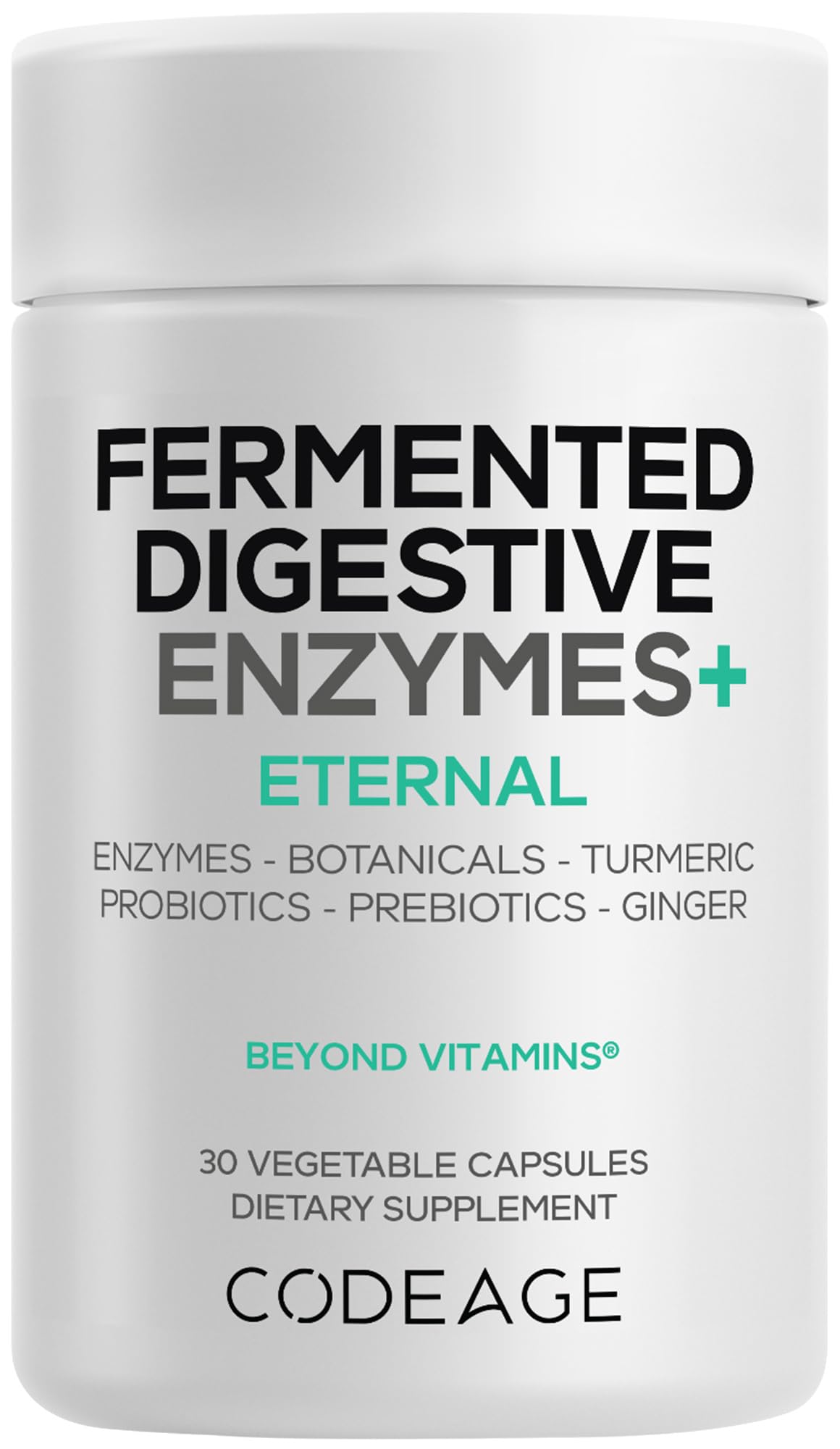 Codeage Fermented Digestive Enzymes Supplement - 14 Digestive Enzymes, Probiotics, Prebiotics, Fermented Botanicals, Plant-Based Multi Pancreatic Enzymes - 1 Capsule a Day - 30 Capsules