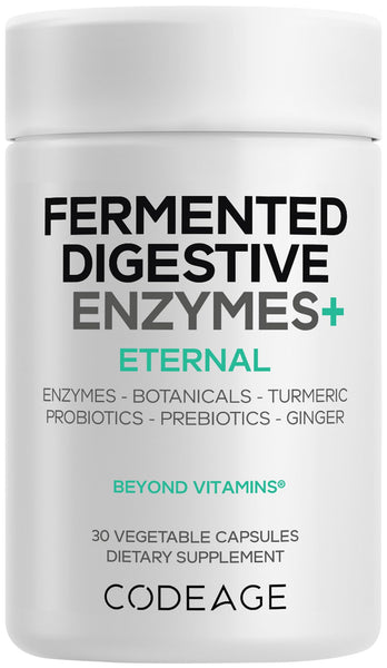 Codeage Fermented Digestive Enzymes Supplement - 14 Digestive Enzymes, Probiotics, Prebiotics, Fermented Botanicals, Plant-Based Multi Pancreatic Enzymes - 1 Capsule a Day - 30 Capsules