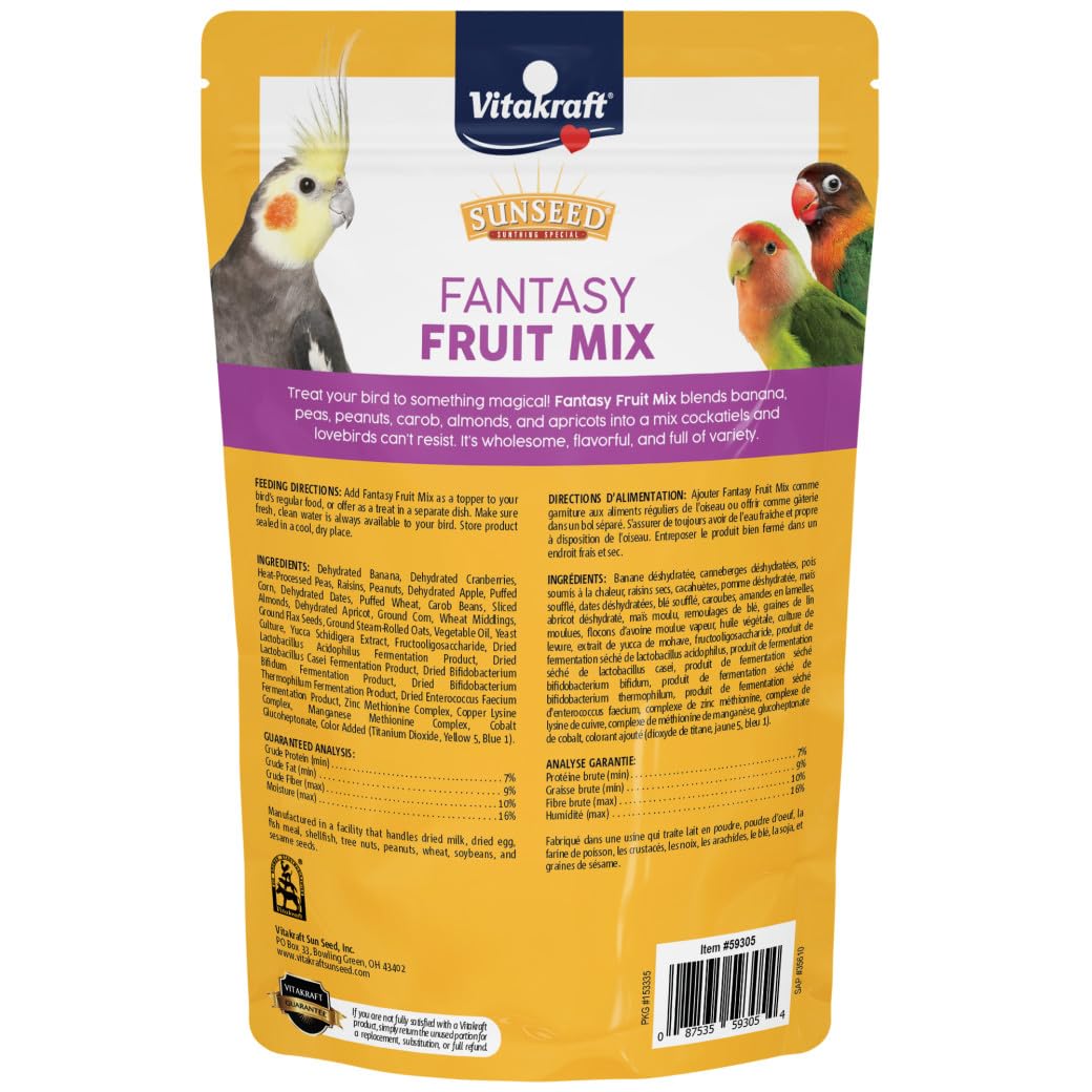 Sun Seed Company BSS59305 Fantasy Fruit Mix Cockatiel Treats Pouch, 11-Ounce
