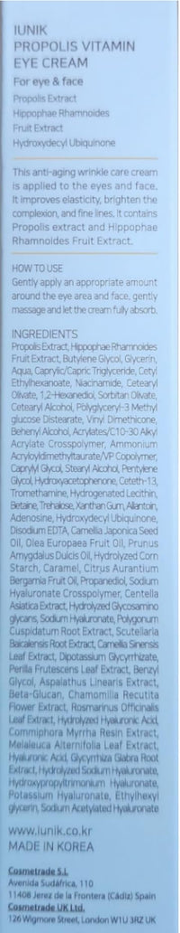 Thumbnail for IUNIK Propolis Vitamin C Face & Eye Cream with Vegetable Oil, 1.01 Fl Oz Dullness Dark Circles Puffiness Smooths Under Eyes 24 Hour Hydration For Sensitive Oily Acne-prone skin VEGAN