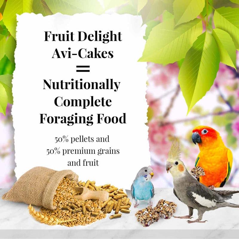 LAFEBER'S Fruit Delight Avi-Cakes Pet Bird Food, Made with Non-GMO and Human-Grade Ingredients, for Cockatiels Conures Parakeets (Budgies) Lovebirds (8 oz Pack of 1)