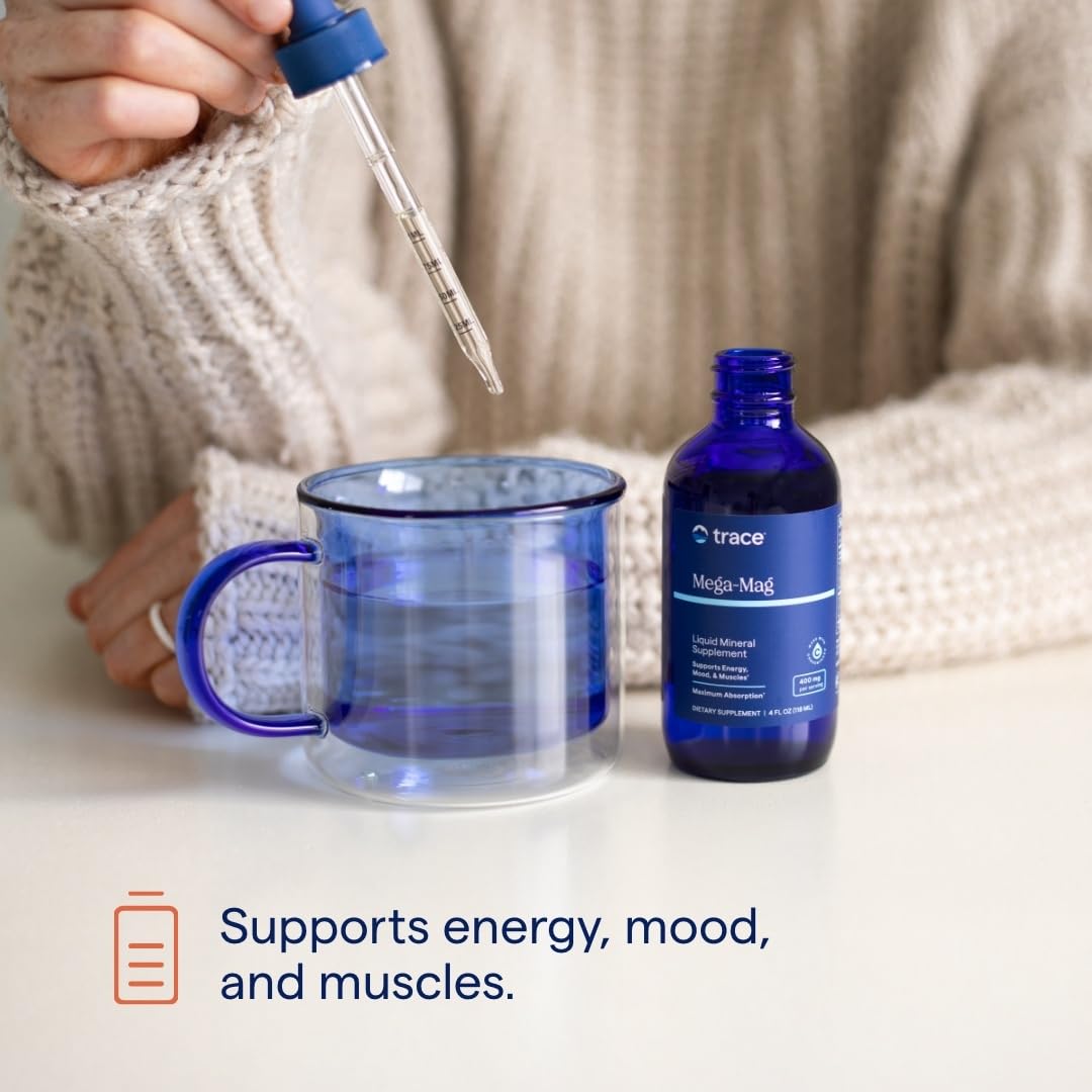 Trace Minerals Mega-Mag - Liquid Magnesium Supplement for Vitality & Energy Support - Muscle, Bone & Nerve Health - Natural Daily Drops - Non-GMO, Vegan & Gluten-Free - 4 fl oz (30 Servings)