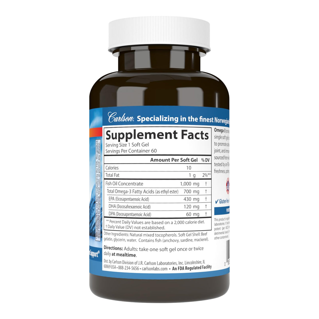 Omega-3, 700 mg Omega-3s, EPA, DHA, DPA, Budget Friendly, Wild Caught, Sustainably Sourced, 60 Soft Gels