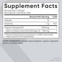 Thumbnail for Sports Research Organic Flaxseed Oil Softgels 1242mg - Plant Based Omega 3 Supplement with 720mg ALA for Women & Men - Non-GMO, Soy & Gluten Free (200 Count)