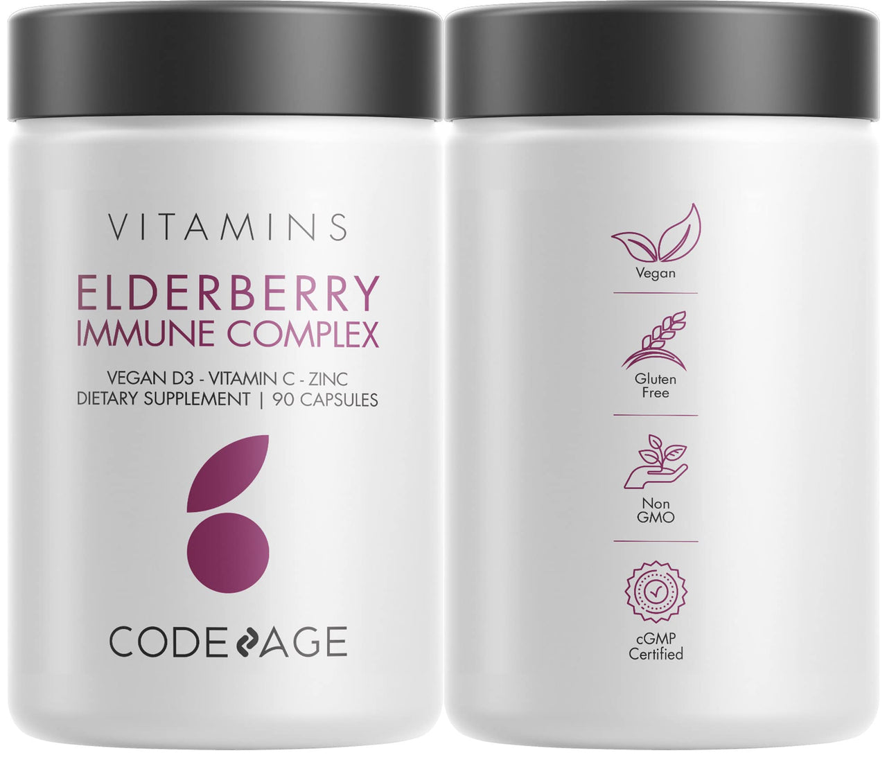 Codeage Organic Black Elderberry Supplement - Vitamin C, D, Zinc - Fermented Black Elderberries Vitamins - Elderberry Fruit Extract Pills Concentrate – Sambucus Berries Flavonoid - Vegan - 2 Pack