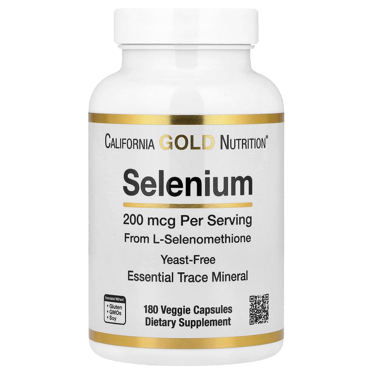 Selenium, L-Selenomethionine, Essential Mineral Antioxidant Support, Yeast-Free, 200 mcg, 180 Veggie Capsules