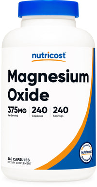 Thumbnail for Nutricost Magnesium Oxide 375mg, 240 Capsules - 210mg of Magnesium, Non-GMO, Gluten Free