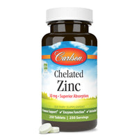 Thumbnail for Carlson Chelated Zinc 30 mg – Zinc Glycinate Chelate Supplement – Superior Absorption, Immune & Enzyme Support, Antioxidant, 250 Tablets