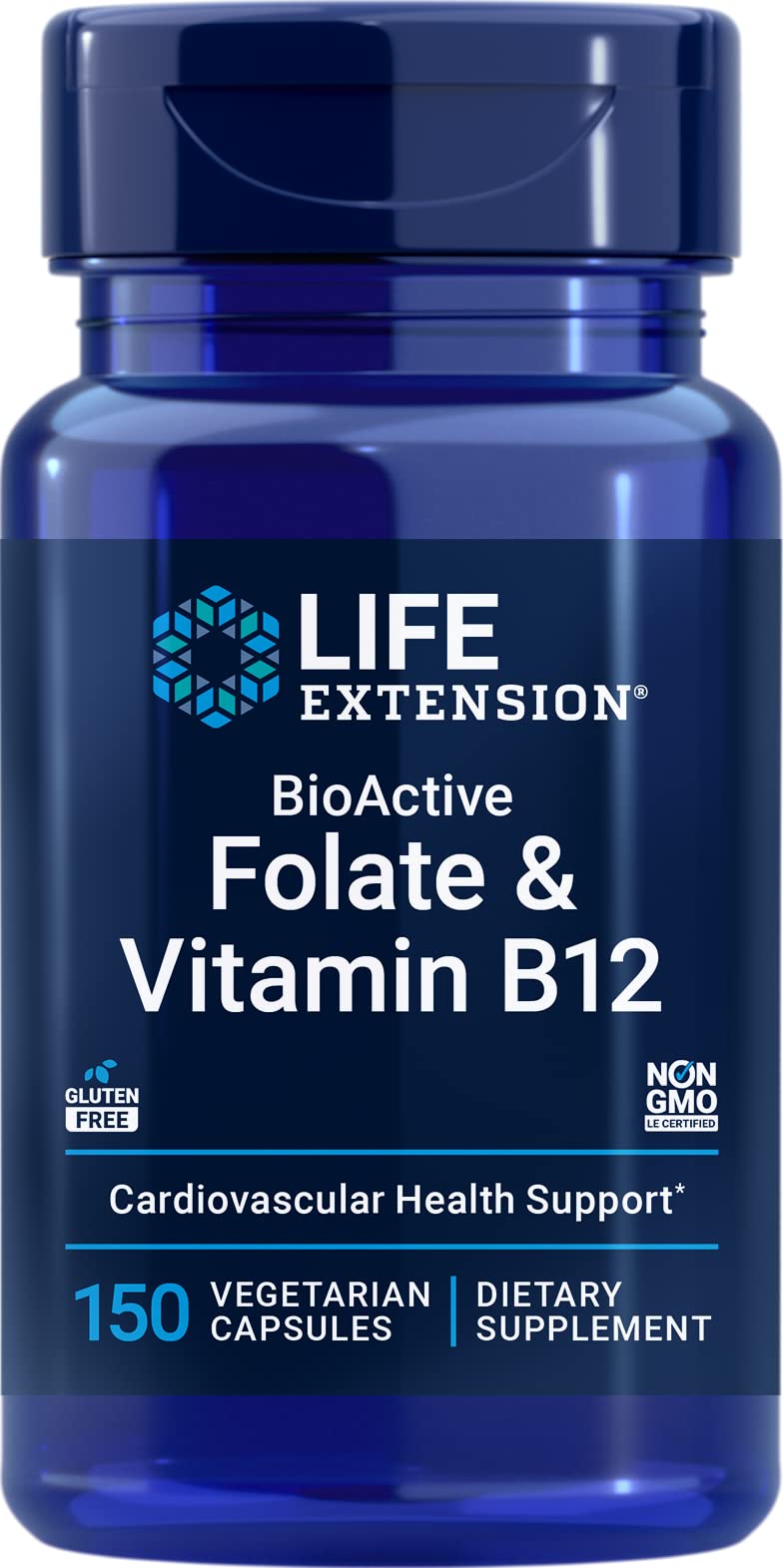 Life Extension BioActive Folate & Vitamin B12, 150 Vegetarian Capsules - Non GMO, Gluten Free Supplement