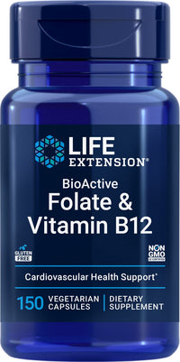 Thumbnail for Life Extension BioActive Folate & Vitamin B12, 150 Vegetarian Capsules - Non GMO, Gluten Free Supplement